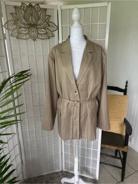 ✨🤍 New With Tags | Polagram Beige Pinstripe Tie-Waist Jacket | Size 2X 🤍✨